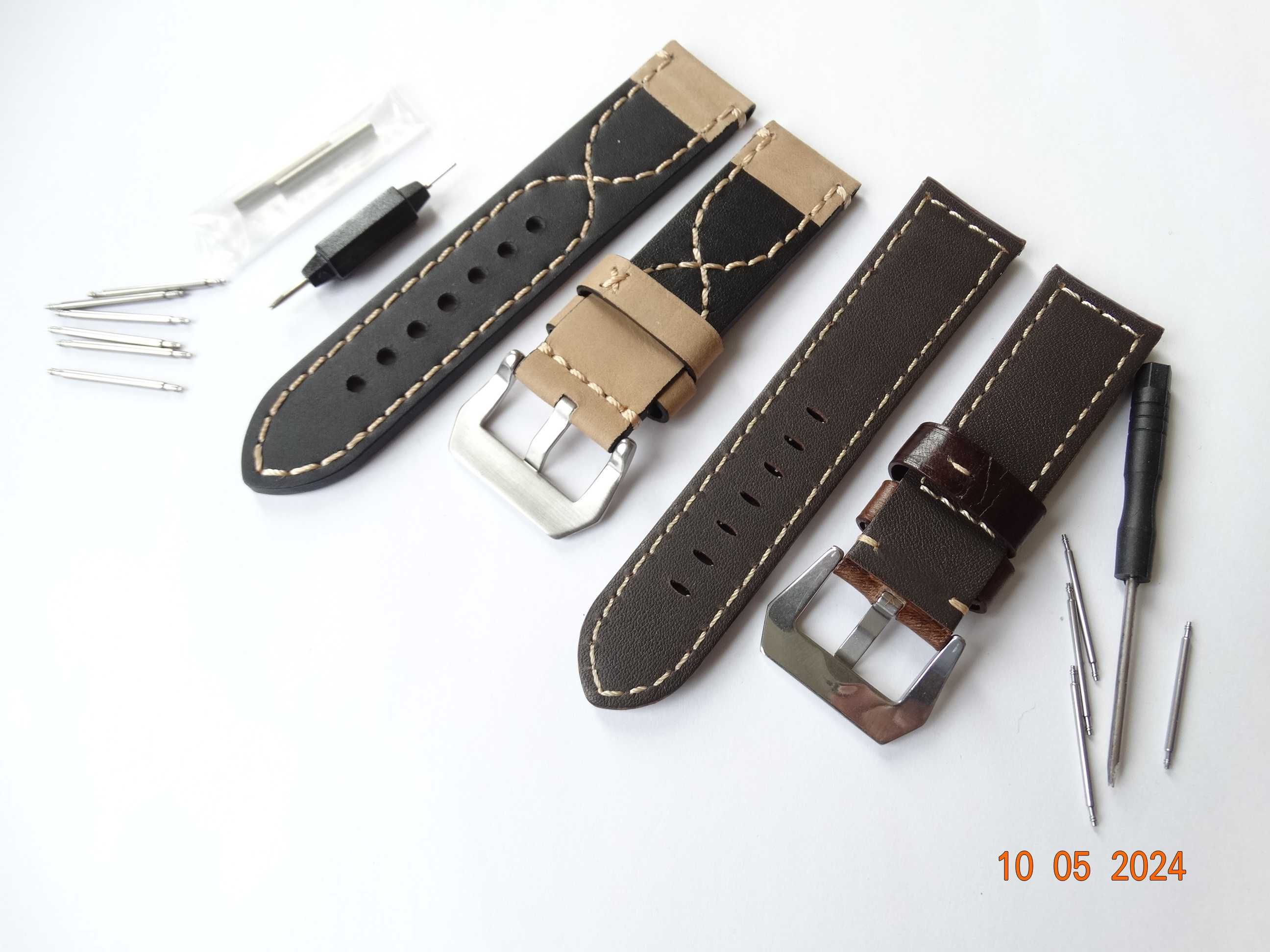 Gruby pasek do zegarka 24mm Panerai PAM beżowy brązowy klamra pre-v
