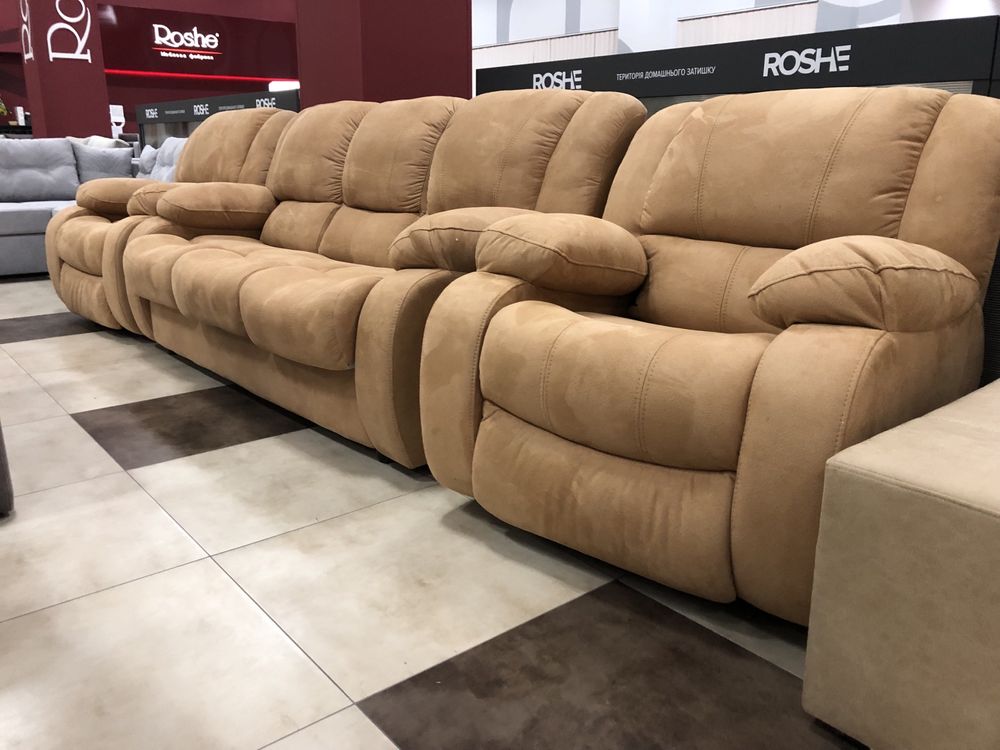 Комплект Порто шоколад ( диван, крісло-реклайнер);мʼяка частина