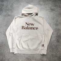 MĘSKA Bluza Premium Gruba New Balance Beżowa Duże Logo Haft Kremowa