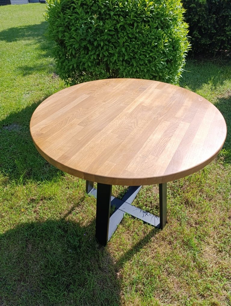 +  + Okrągły stół dębowy +dąb drewno +90x90x4 + jak nowy +