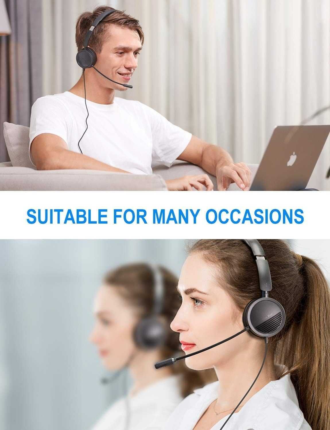 Słuchawki Nauszne z Mikrofonem Call Center Biurowe New Bee H360
