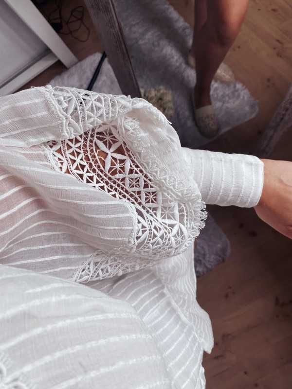 Luksusowa haftowana sukienka biała Karen Millen haft koronka boho