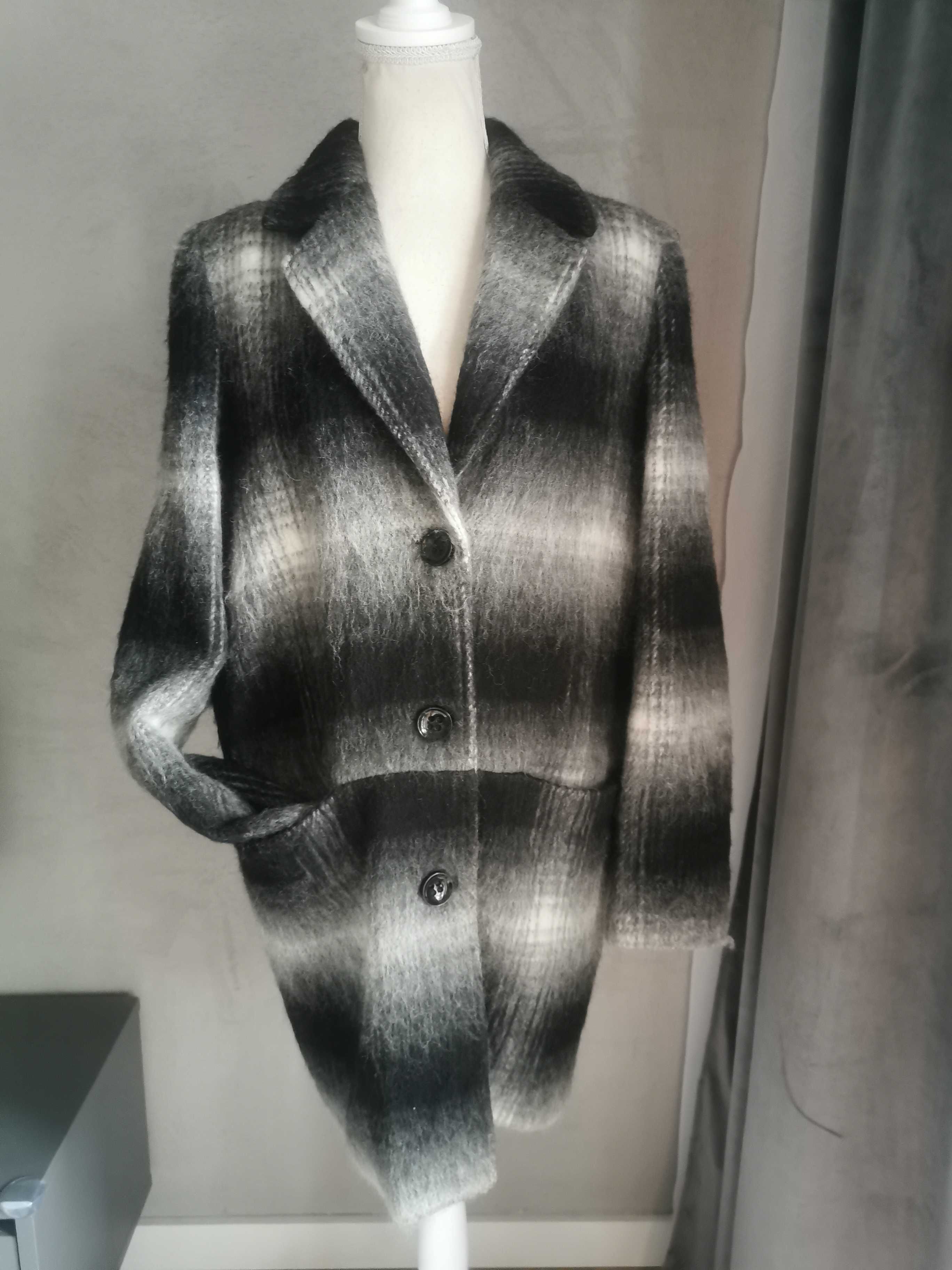 Płaszcz kurtka wełna S oversize cieniowany vintage ciepły