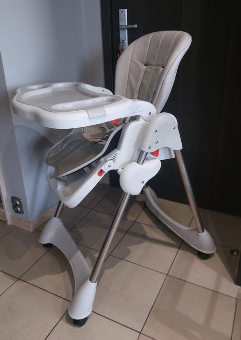 Krzesełko do karmienia składane białe regulowane 15kg 6m+ do 3l