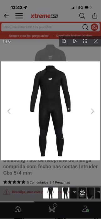 fato de surf neoprene de manga comprida com fecho nas costas 5/4m