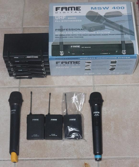 5 Recetores Fame R-400 UHF + 2 mic + 3 emissores