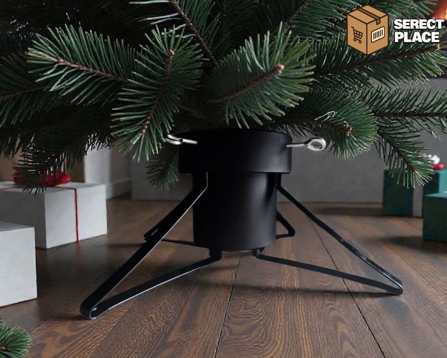 Stabilny czarny stojak choinkowy 2L z regulacją i pojemnikiem na wodę