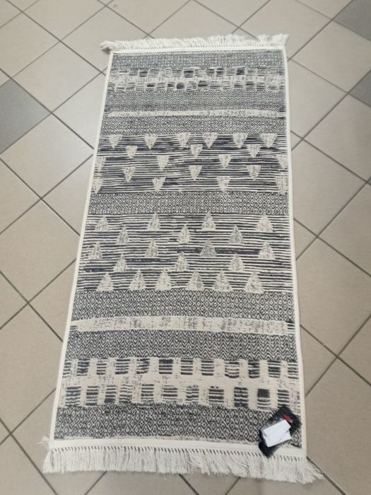 Dywan dywanik 80x150 dwustronny szaro różowy z frędzlami