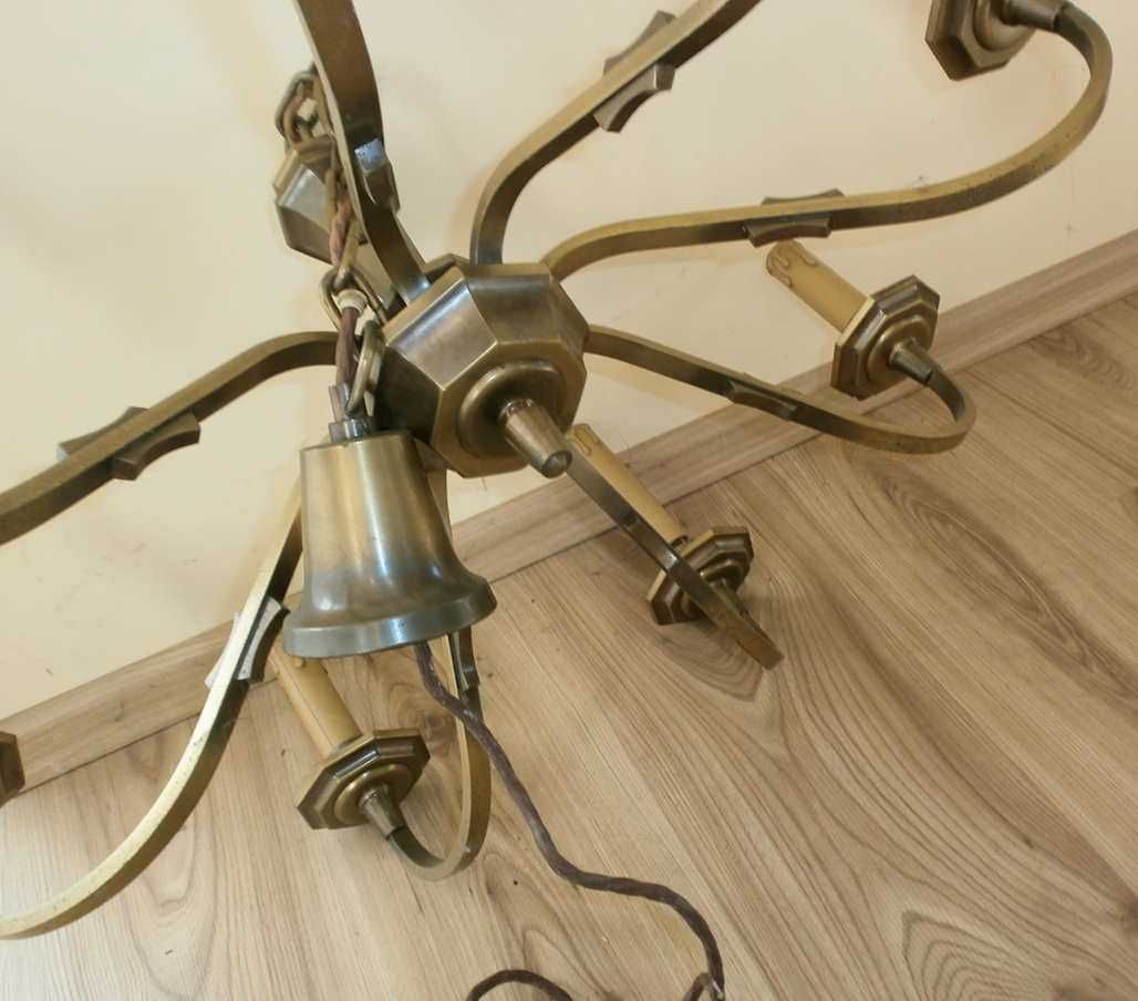 Żyrandol - Lampa Mosiężna 8 Ramion, Wisząca, Stara.