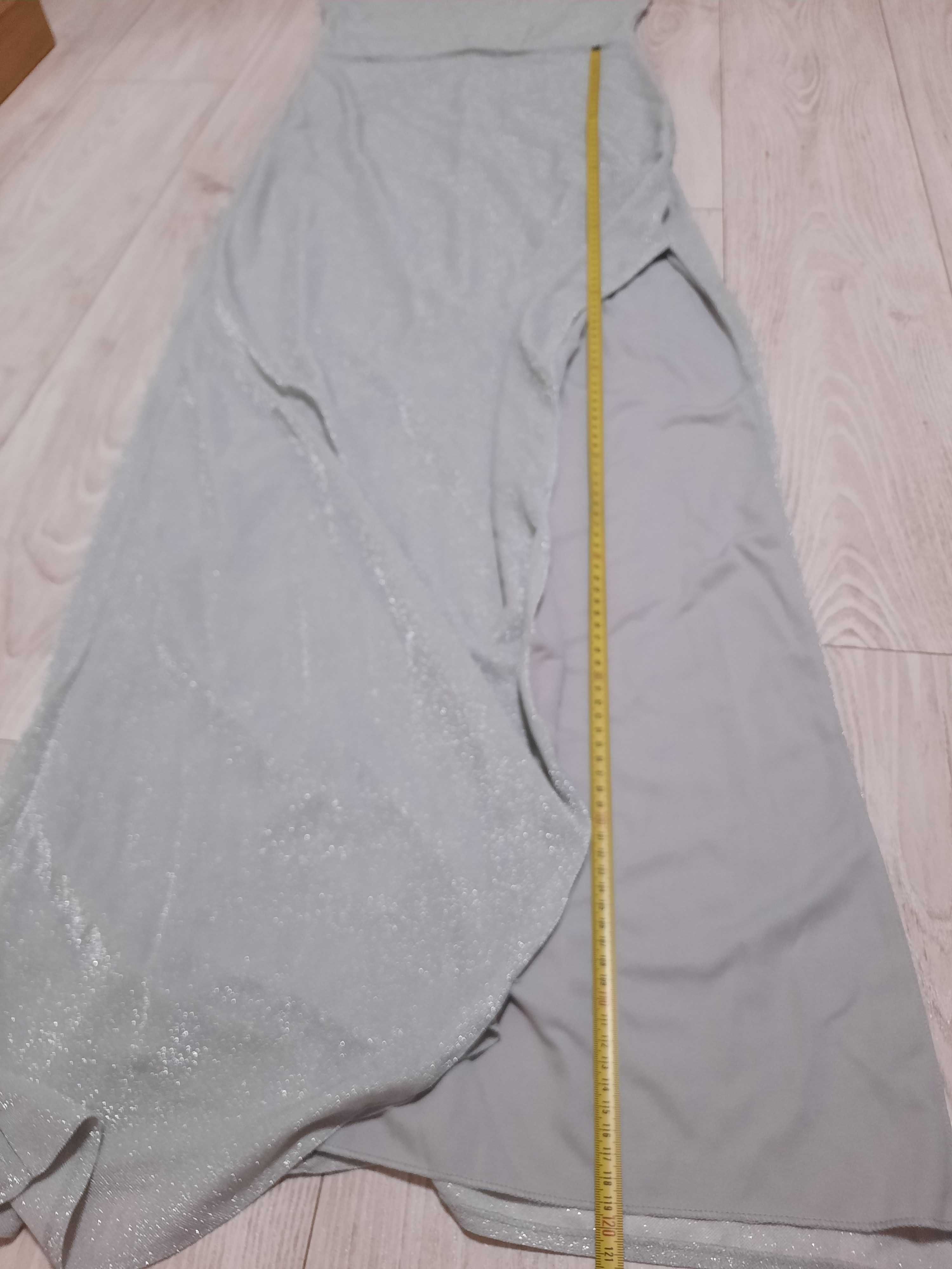 Srebrna blyszczaca sukienka dluga maxi rozmiar 40-44