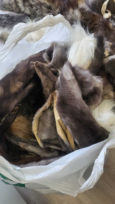 Цілий пакет з обробленими шкурами тварин. Хутро