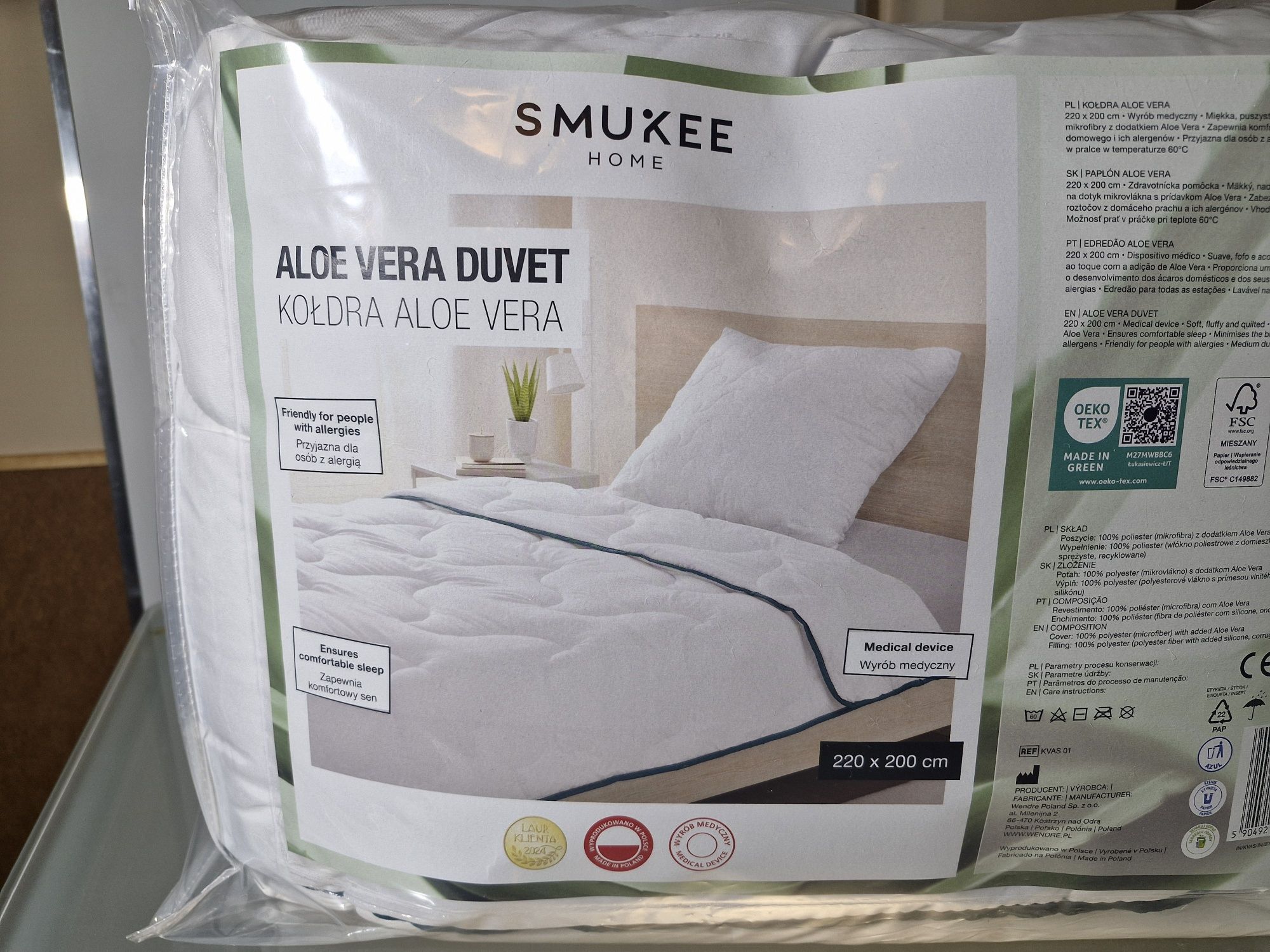 Kołdra Miękka Puszysta i Pikowana Całoroczna Aloe Vera 220x200