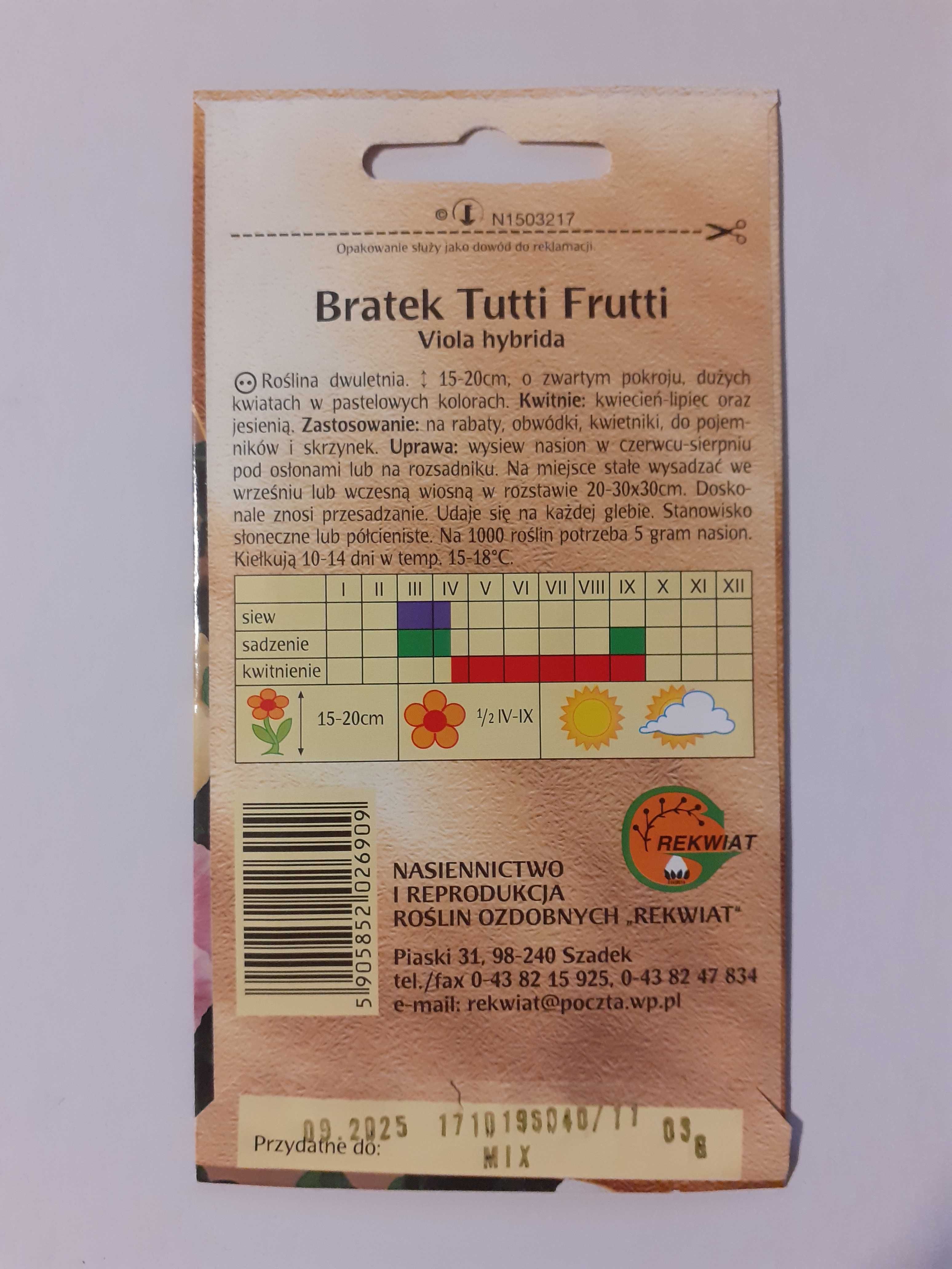 Nasiona bratki Tutti Frutti 0,3 g