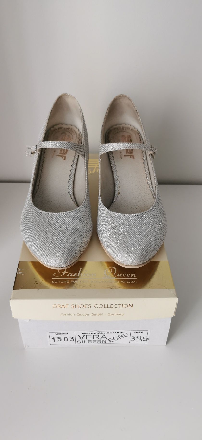 Buty ślubne skórzane srebrne błyszczące