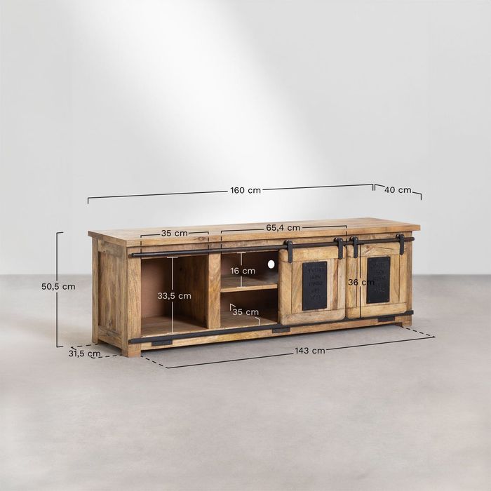 Szafka RTV drewniana Mango (SKLUM) w stylu industrialnym