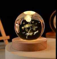 Світлодіодний світильник нічник куля "Троянда" 3D лазерне гравіювання