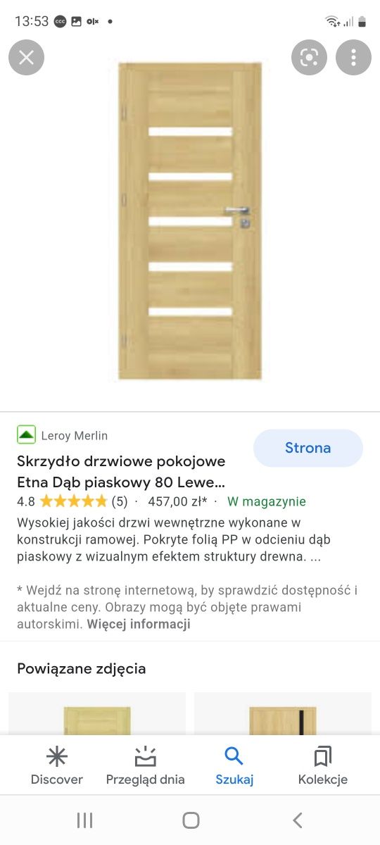 Drzwi wewnętrzne skrzydło Etna dąb z szybkami nowe 80 lewe