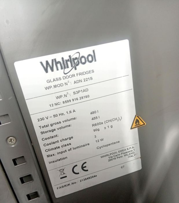 Whirlpool Glaas door refrigerator