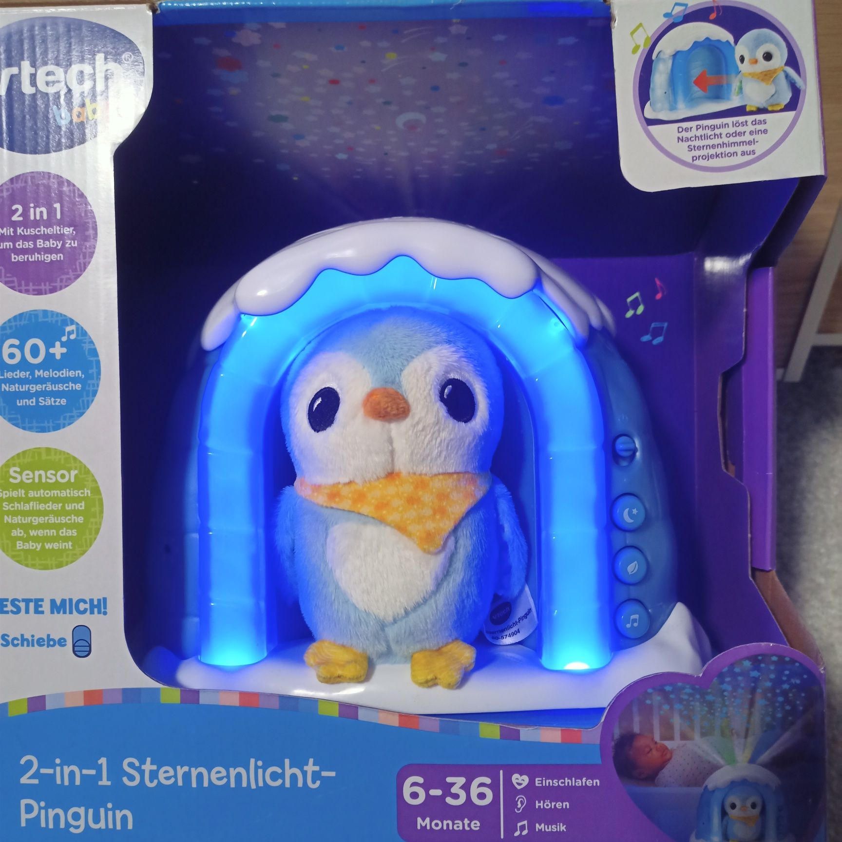 Vtech - 2 w 1 Gwiezdny pingwin z szumem i projektorem