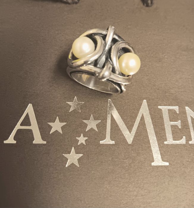 Anel aliança infinito  noivado em prata e pérolas