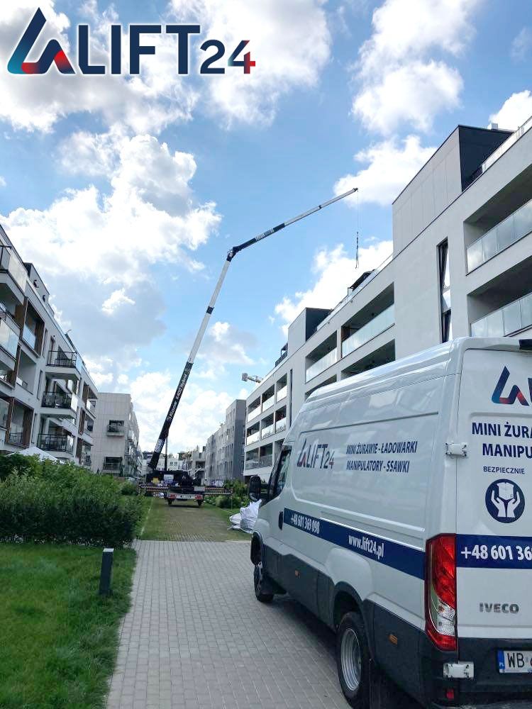 Mini żuraw dźwig pająk wynajem manipulator do szyb szkła okien LIFT24