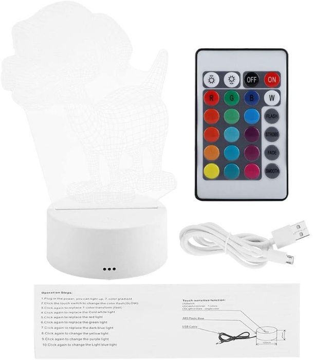 Lampada LED 3D RGB com Controlo Remoto Luminaria 3W 4,5V NOVO e SELADO