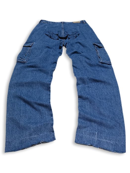 Spodnie jeansowe cargo baggy szerokie Tribal custom SWAG Skate y2k alt