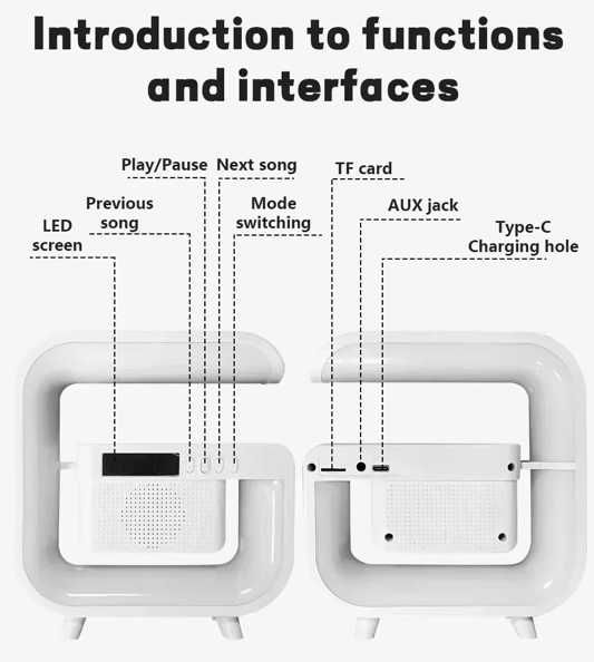 Lampka LED - głośnik bluetooth - zegar - ładowarka indukcyjna - NOWY