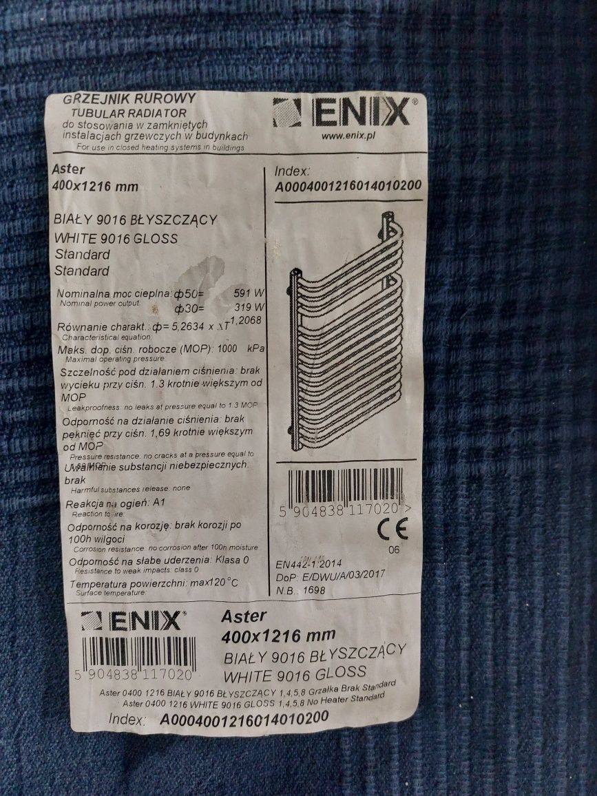 NOWY! Grzejnik ręcznikowy ENIX Aster 400x1216 mm