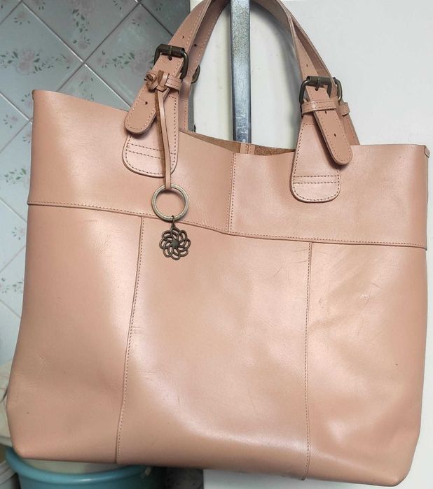 Бледно-розовая пудровая большая сумка шоппер тоут из плотного кожзама
