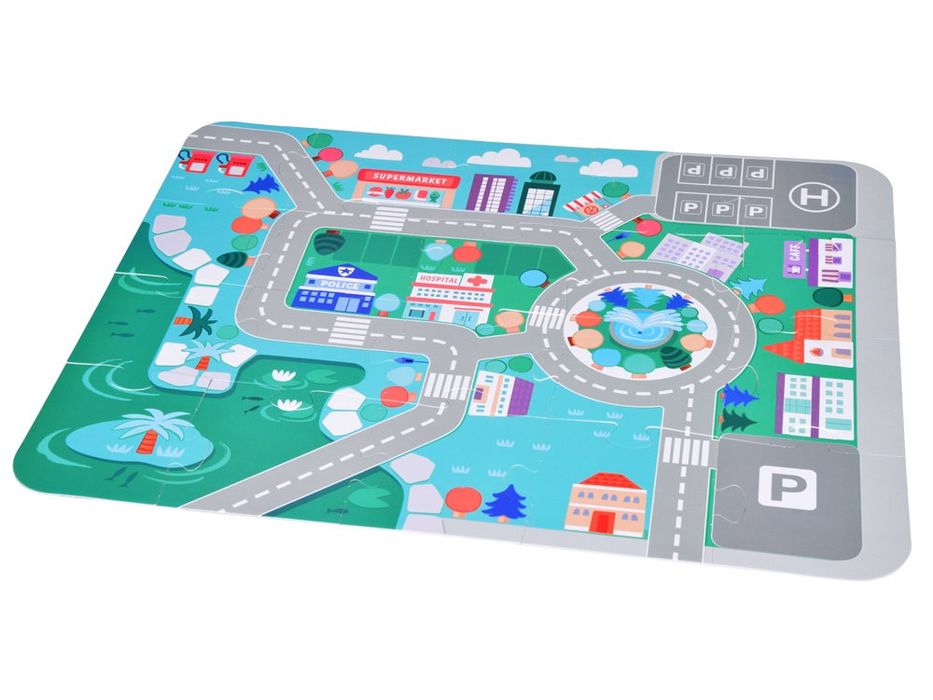 Pastelowy Zestaw Klocki drewniane Miasteczko + Mata puzzle 115 ele