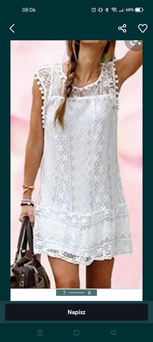 Biała Boho sukienka z pomponami letnia koronkowa gipiury bohoo