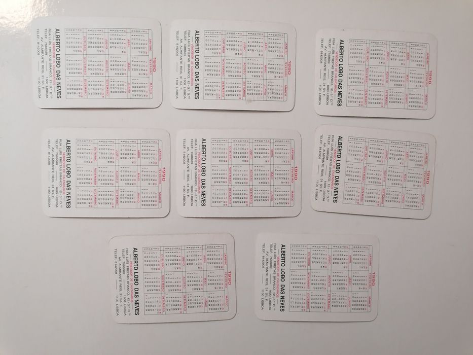 Conjunto de 8 calendários de 1990 de tartarugas