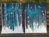 Zestaw dwóch obrazów olejnych "turkusowa abstrakcja" 60x80 cm