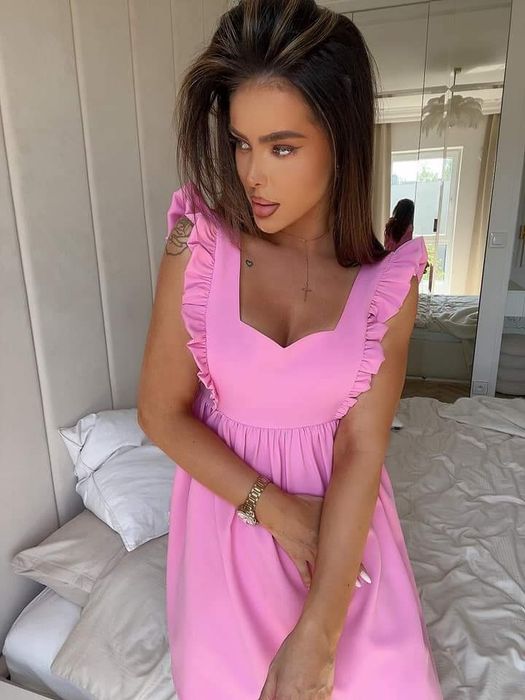 Sukienka La Manuel Wings XS S M biała różowa miętowa