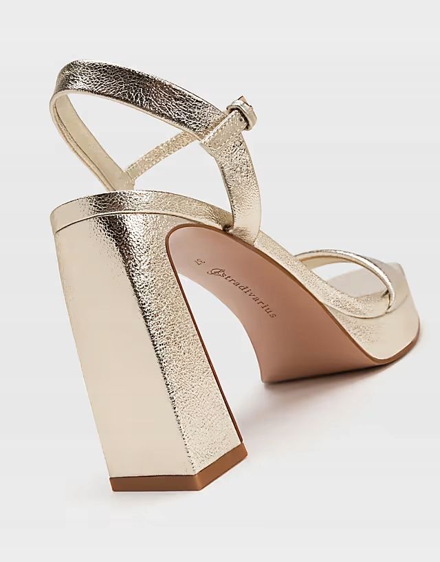 Stradivarius 41 Sandały Na Obcasie Złote R13089
