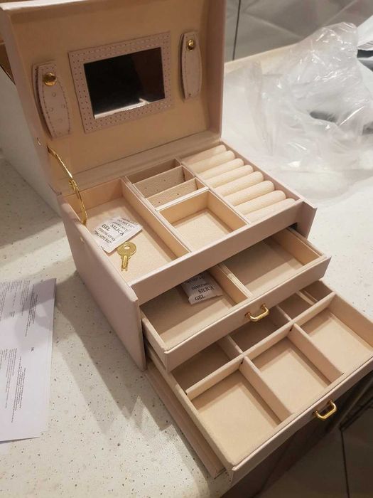 Elegancki Kuferek Na Biżuterię Organizer Szkatułka Pudełko Etui