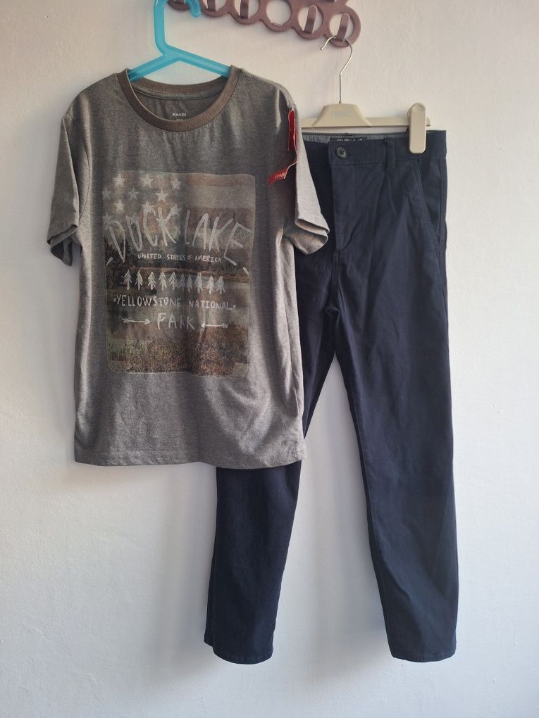 H&M 140cm spodnie granatowe t-shirt 156cm