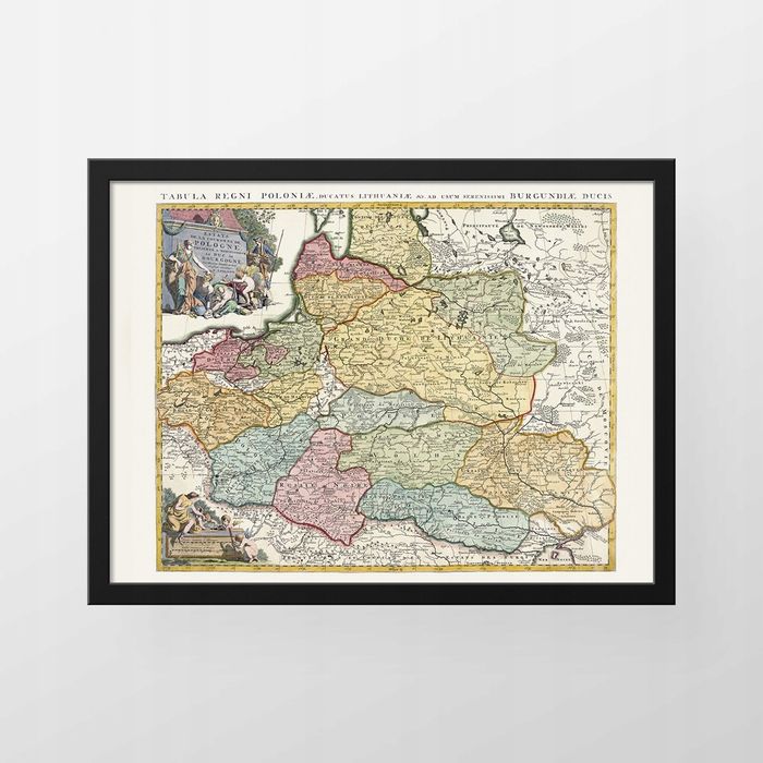 Stara mapa - Polska - Bourgogne ok.1660 - 100x70cm