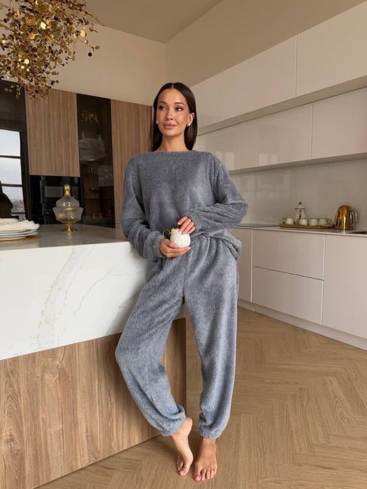 Женская махровая пижама зимняя кофта и штаны с резинкой Махра Тедди