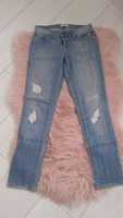 Spodnie jeansy jeansowe dżins niebieskie proste przetarcia XS 34