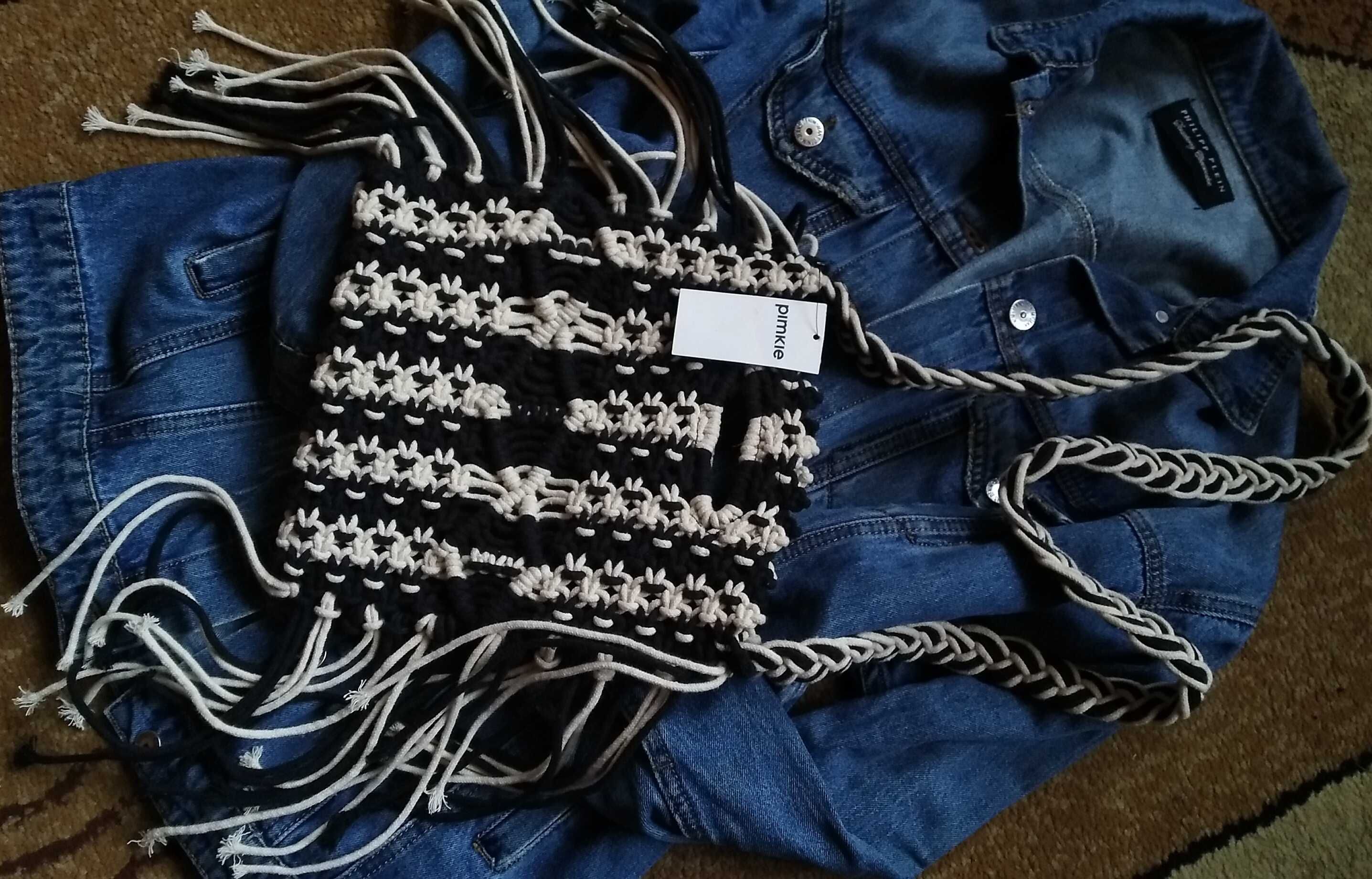 PIMKIE pleciona torebka boho makrama frędzle Nowa