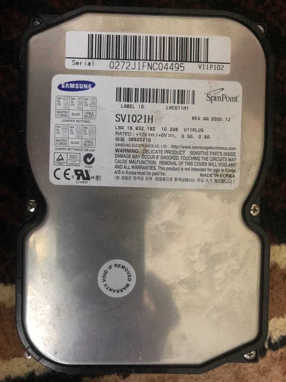 Жесткий диск Western Digital WD800 80GB; Жд Samsung SV1021H 10.2 GB