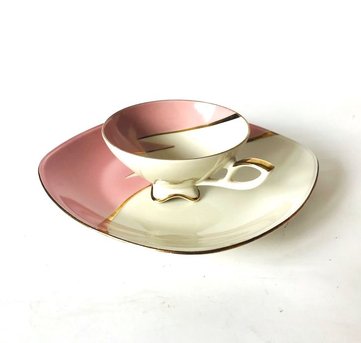 Duo śniadaniowe Mitterteich talerz filiżanka różowa lata 60.