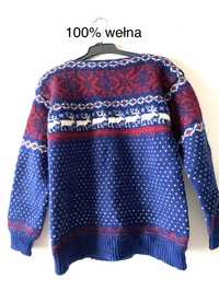 Welniany sweter norweskie wzory handmade