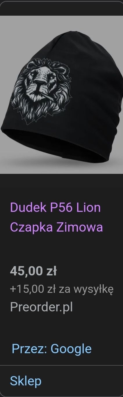nowa czapka dudek p56 lion