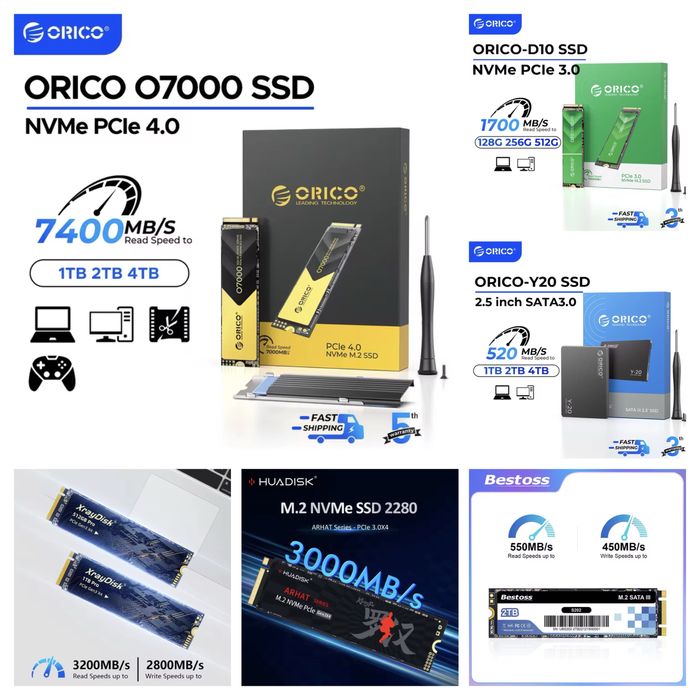 SSD-накопичувач Orico,XrayDisk 128,256,512gb1tb Sata m2 nvme 7000MB/S