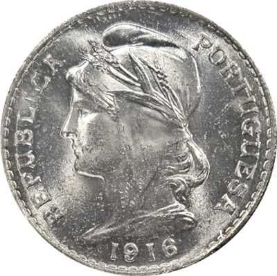 Moedas de Prata - Portugal 1 Escudo e 50 Centavos de 1916