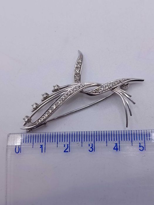 Złota Broszka Brocha Z 24 Diamentami Białe Złoto PR.585 14K 3090/08