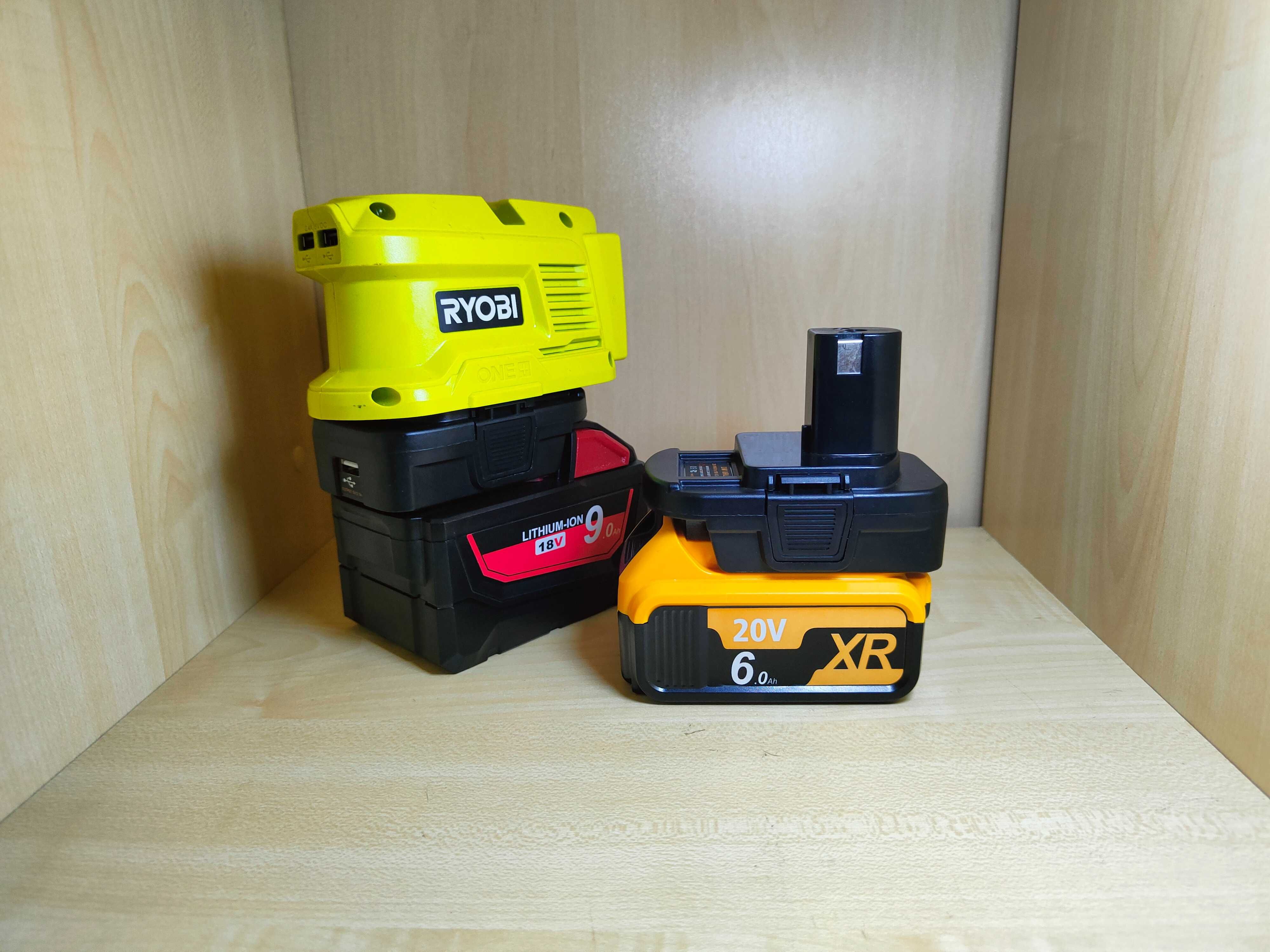 Adapter Konwerter baterii Dewalt Milwaukee na Ryobi 18V z portem USB